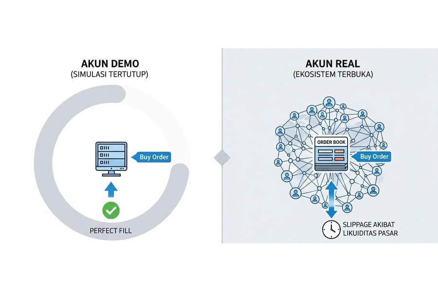 Perbedaan Eksekusi Akun Demo dan Akun Real
